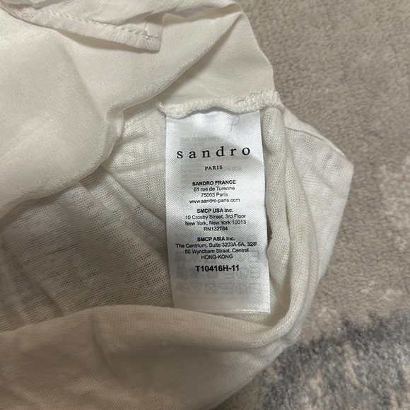 Sandro (US 2) Womens Seiren Silk Linen Tie Blouse Parisian Style s Cream - Picture 7 of 8